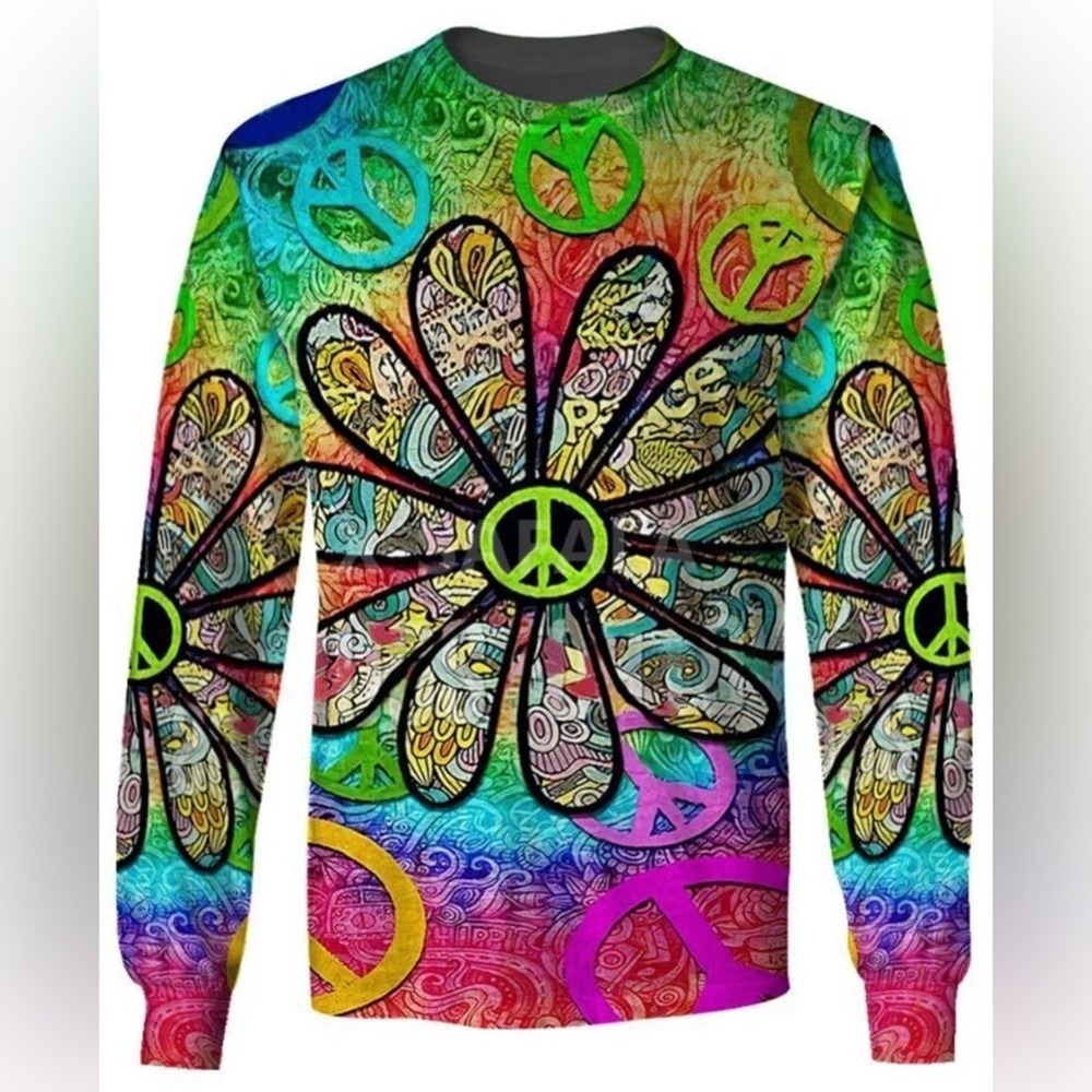 Peace & Neon Sweatshirt Unisex Tie Die Hippie Boho 60s Retro Y2K